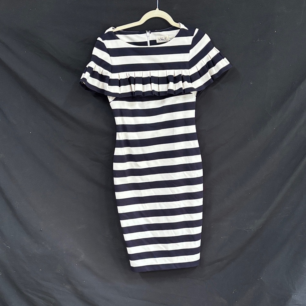 Eliza J Navy and White Striped Midi Dress